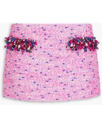 Area - Embellished Wool-blend Bouclé-tweed Mini Skirt - Lyst
