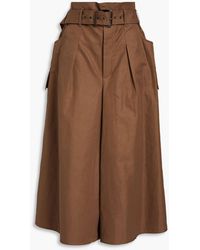 Brunello Cucinelli - Bead-embellished Pleated Cotton And Ramie-blend Twill Culottes - Lyst
