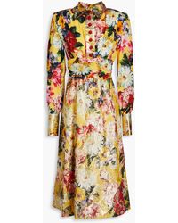Dolce & Gabbana - Metallic Floral-print Silk-blend Brocade And Crepe Midi Shirt Dress - Lyst