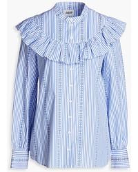 Claudie Pierlot - Ruffled Striped Cotton-poplin Shirt - Lyst