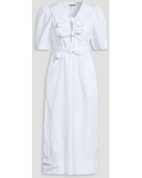Ganni - Tie-Front Cotton-Blend Poplin Midi Dress - Lyst