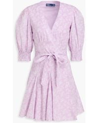 Polo Ralph Lauren - Floral-Print Cotton-Mousseline Mini Wrap Dress - Lyst