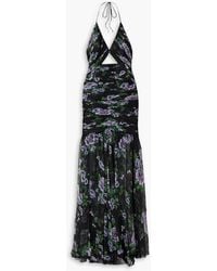 Carolina Herrera - Cutout Ruched Floral-print Silk-georgette Halterneck Gown - Lyst