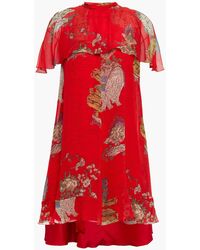 RED Valentino - Cape-effect Printed Silk-chiffon Mini Dress - Lyst