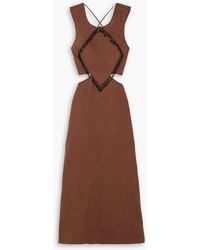 Ganni - Bead-embellished Cutout Hemp Maxi Dress - Lyst