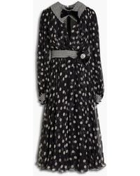 Dolce & Gabbana - Bow-embellished Polka-dot Chiffon And Houndstooth Tweed Midi Dress - Lyst
