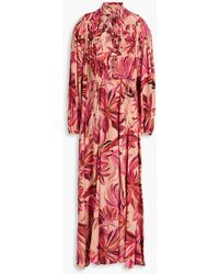 FARM Rio - Maxikleid aus satin mit floralem print und federverzierung - Lyst