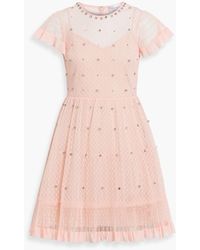 RED Valentino - Crystal-Embellished Point D'Esprit Mini Dress - Lyst