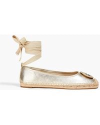 Tory Burch - Minnie Lace-up Embellished Leather Espadrilles - Lyst