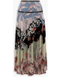 Valentino Garavani - Pleated Lace And Printed Silk Crepe De Chine Maxi Skirt - Lyst