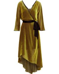 Diane von Furstenberg Eloise Wrap-effect Satin-trimmed Devoré-mesh Dress Yellow