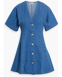 Ganni - Polka-Dot Denim Minidress - Lyst
