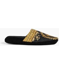 Versace - Embellished Printed Canvas Slippers - Lyst