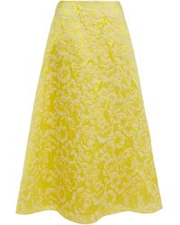 Erdem Flared Floral-jacquard Midi Skirt - Yellow