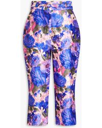 Zimmermann - Belted Copped Floral-print Silk-satin Tapered Pants - Lyst