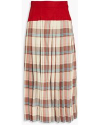 Tory Burch - Checked-paneled Silk And Cotton-blend Midi Skirt - Lyst