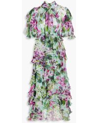 Dolce & Gabbana - Ruffled Floral-print Silk-voile Midi Dress - Lyst
