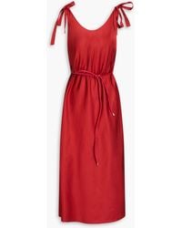 Zimmermann - Faux Leather-trimmed Belted Satin Midi Dress - Lyst