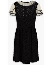 RED Valentino - Ruffled Tulle-trimmed Cotton-guipure Lace Mini Dress - Lyst