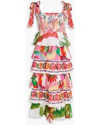 FARM Rio - Bedrucktes midikleid aus baumwolle mit eingewebten punkten und rüschen - Lyst