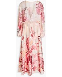 LEO LIN - Pleated Floral-print Linen And Silk-blend Midi Dress - Lyst