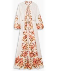 Zimmermann - Vacay Billow Belted Floral-print Linen Maxi Dress - Lyst