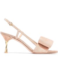 Valentino Bow-embellished Suede Slingback Sandals Neutral - Multicolour