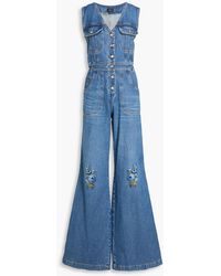 Etro - Embroidered Denim Wide-Leg Jumpsuit - Lyst