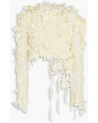 Zimmermann - Cropped Floral-Appliquéd Linen And Silk-Blend Top - Lyst