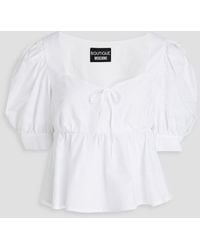 Boutique Moschino - Bow-detailed Cotton-jacquard Peplum Top - Lyst
