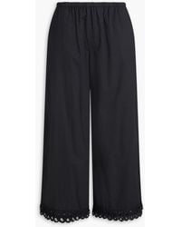 By Malene Birger - Luisa Cropped Lace-trimmed Cotton-poplin Wide-leg Pants - Lyst