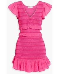 LoveShackFancy - Sonora Smocked Ruffled Cotton-gauze Mini Dress - Lyst