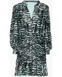Jonathan Simkhai - Ruched Zebra-print Stretch-silk Satin Mini Dress - Lyst