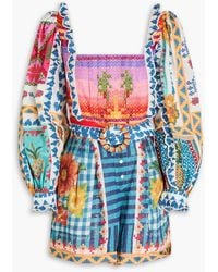 FARM Rio - Bedruckter playsuit aus baumwolle mit eingewebten punkten und gürtel - Lyst