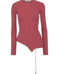 Roberto Cavalli Asymmetric Lace-up Ribbed-knit Top Antique Rose - Red