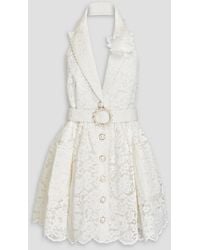 Zimmermann - Embellished Corded Lace Halterneck Mini Dress - Lyst