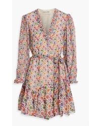Saloni - Franca Belted Floral-print Silk-chiffon Mini Dress - Lyst