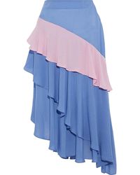 Preen Line Emma asymmetric two-tone crepe de chine midi skirt - Blau