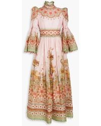 Zimmermann - Bead-embellished Printed Linen And Silk-blend Maxi Dress - Lyst
