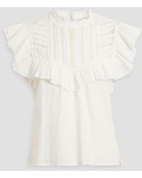 Veronica Beard - Ruffled Crocheted Lace-trimmed Cotton-voile Top - Lyst