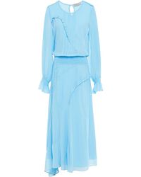 Preen Line Olivia Shirred Pintucked Georgette Maxi Dress - Blue