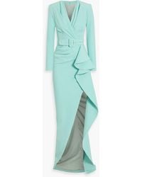 Rhea Costa - Belted Draped Crepe Gown - Lyst