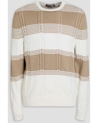Canali - Striped Cable-knit Cotton-blend Sweater - Lyst