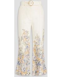 Zimmermann - Belted Floral-print Linen Kick-flare Pants - Lyst