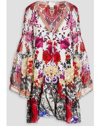 Camilla - Crystal-embellished Floral-print Silk Crepe De Chine Mini Dress - Lyst