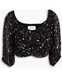 Ba&sh - Off-the-shoulder Cropped Floral-print Crepon Top - Lyst