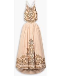 Zimmermann - Devi Cutout Embroidered Linen Midi Dress - Lyst