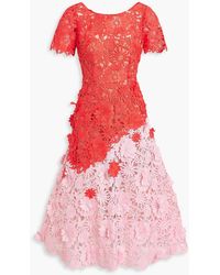 Marchesa - Two-tone Guipure Lace Midi Dress - Lyst