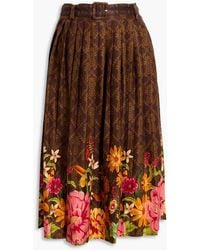 FARM Rio - Pleated Floral-Print Tencel Twill Midi Skirt - Lyst