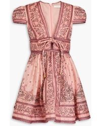 Zimmermann - Bow-detailed Paisley-print Linen And Silk-blend Mini Dress - Lyst
